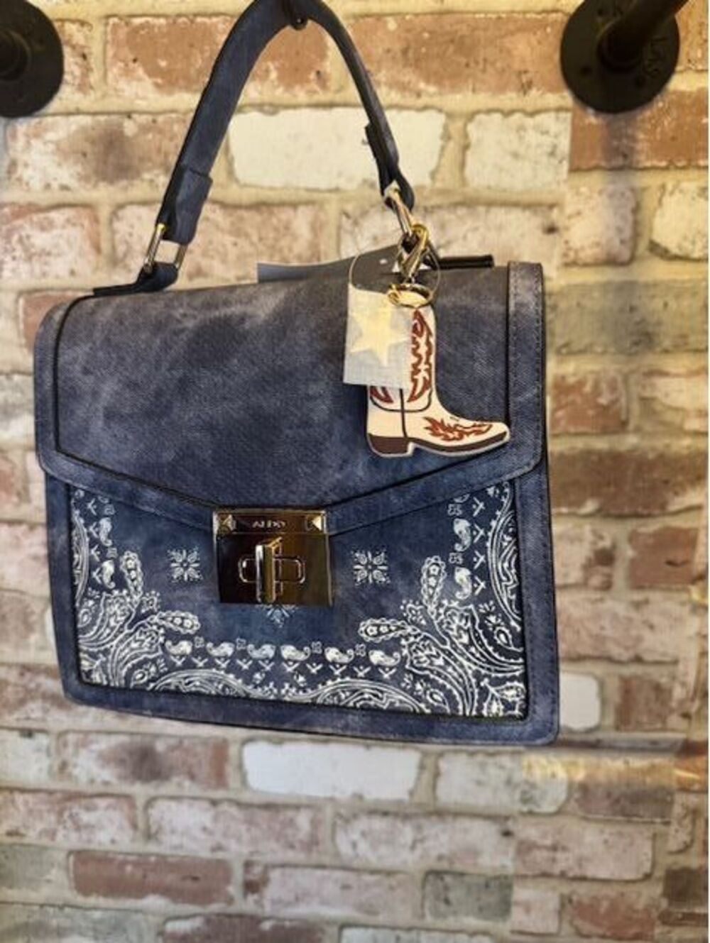 Aldo Denim Paisley Bandana Print in Blue and white Satchel- Crossbody Bag